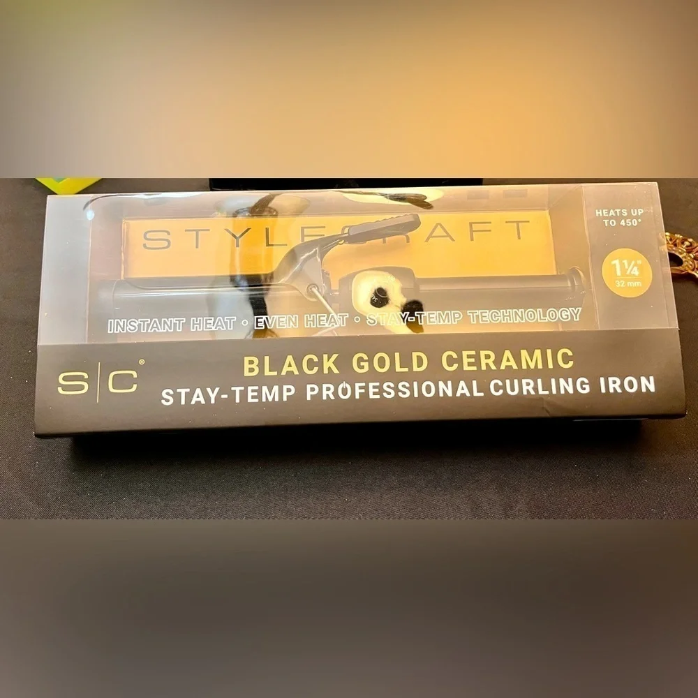 StyleCraft Black Gold Ceramic Stay-Temp Professional 1.25" Curling Iron SCSC125B - Picture 2 of 11